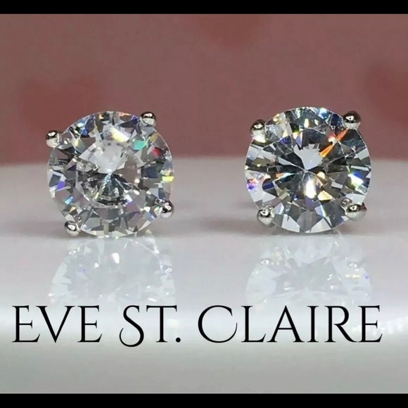 14k white gold diamond 2 CT stud earrings gift box - Picture 5 of 12